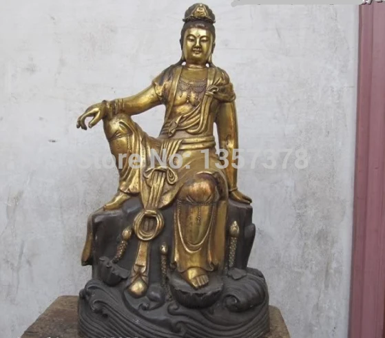 

shitou 00535 Tibet Folk Fane Old Bronze Gild Sit freeness Kwan-Yin Bodhisattva Buddha Statue