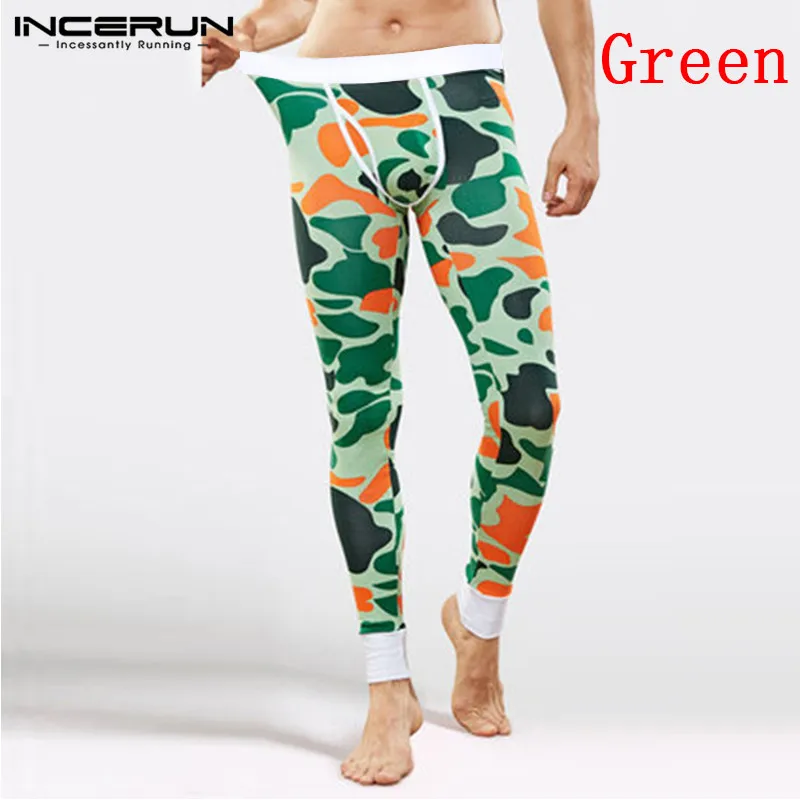 INCERUN Men's Trousers Wearing Pants Leggings Warm Autumn Youth Students Printed Personality Trend Underwear Tight Trousers - Цвет: Green