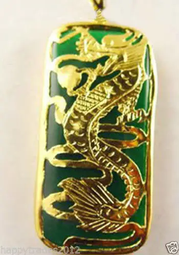 

FREE shipping> >>>>Lucky Dragon Totem Relief Baguette Green Natural stone Women Men Pendant Necklace