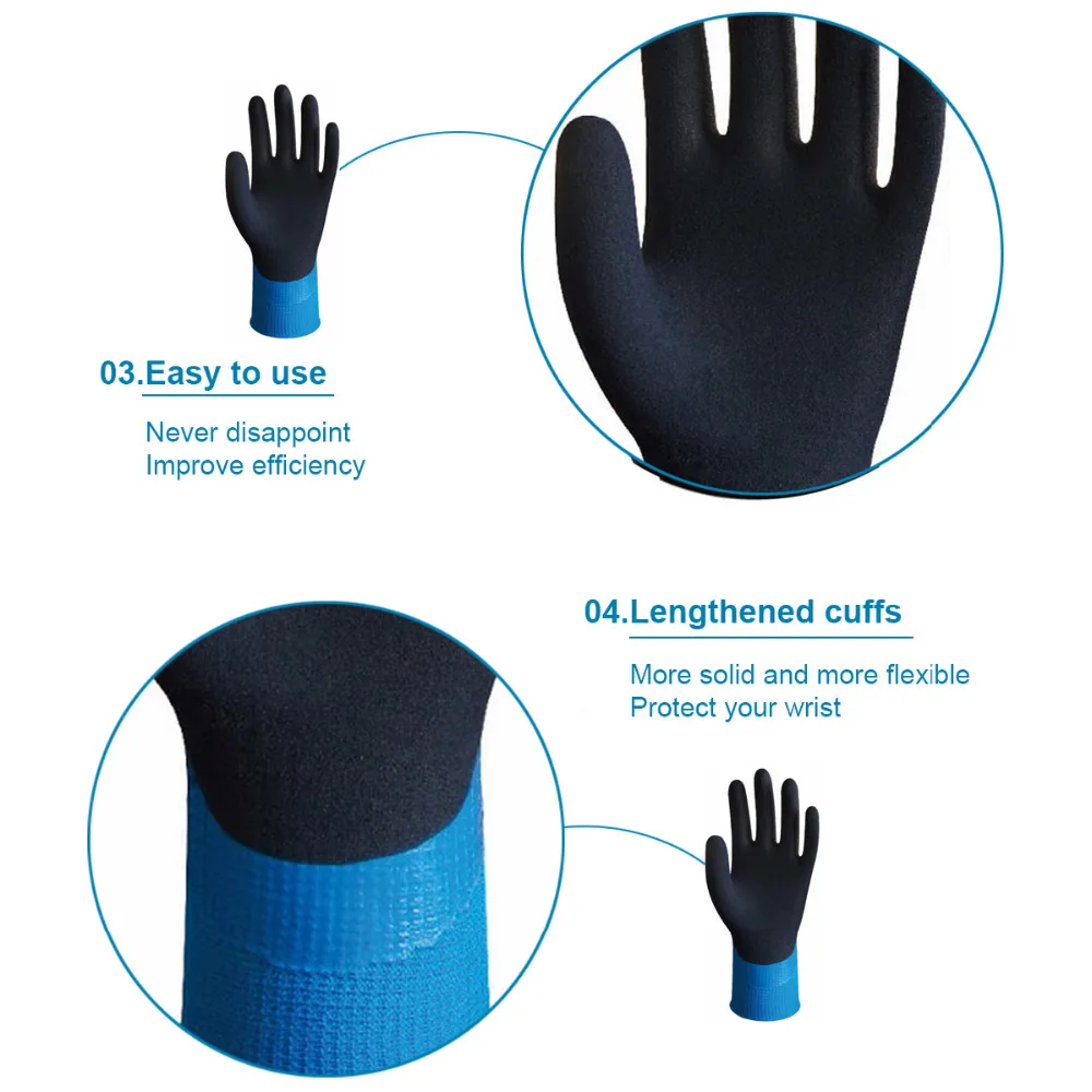 Protective Gloves Safety Gloves Garden Work Gloves Wonder Grip Gloves Latex Waterproof Fully Coated Gloves Nylon Blue Work Coldproof Protection Gardening