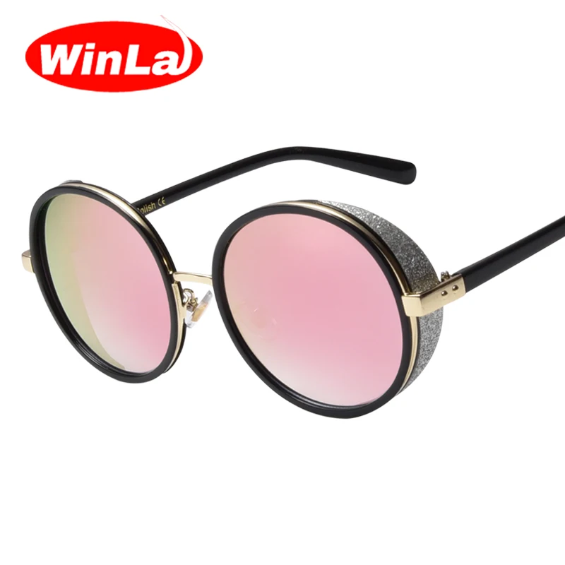 

Winla Retro Women Steampunk Sunglasses Coating Mirror Round Circle Lens Women Sunglasses Goggles Metal Glasses UV400 Lens AF2482