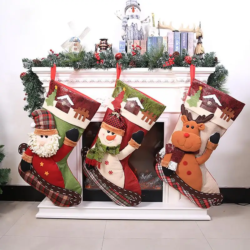 

Christmas Stockings Santa Claus Sock Gift Kids Candy Bag Xmas Noel Decoration for Home Christmas Tree Ornaments