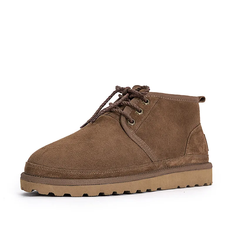 

Winter Snow Boots Brand Ankle Genuine Leather Boots Fashion Men Winter Shoes Fur Plush Lace Up High Quality Warm Boots Shoes Men