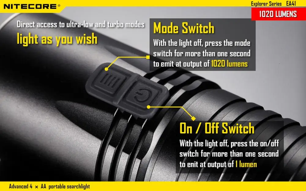 NITECORE EA41 ea41w 1020 люменов XM-L2 U2 светодиодный 4xAA фонарик для кемпинга на открытом воздухе походный спасательный портативный тактический фонарь