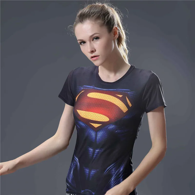 Женская футболка, топ для йоги, фитнеса, компрессионная рубашка, женская футболка, 3D принт, розовый, Супермен, для занятий спортом, йогой, рубашка, женские футболки, топы - Цвет: 22