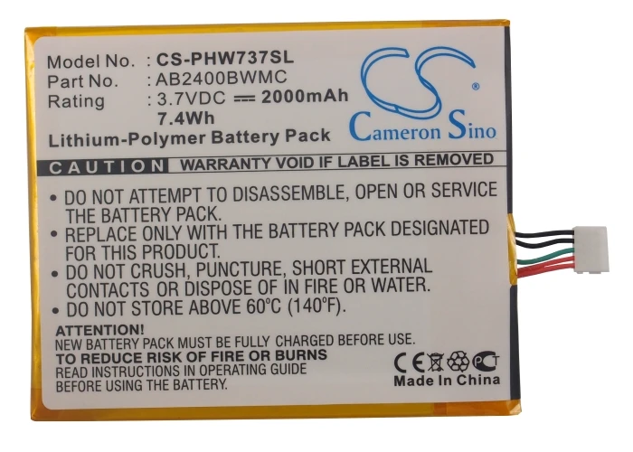 Cameron Sino Высокое качество 2000 мАч батарея AB2400BWMC для Philips CTW737NAY Xenium W736 W737|2000mah battery|cameron