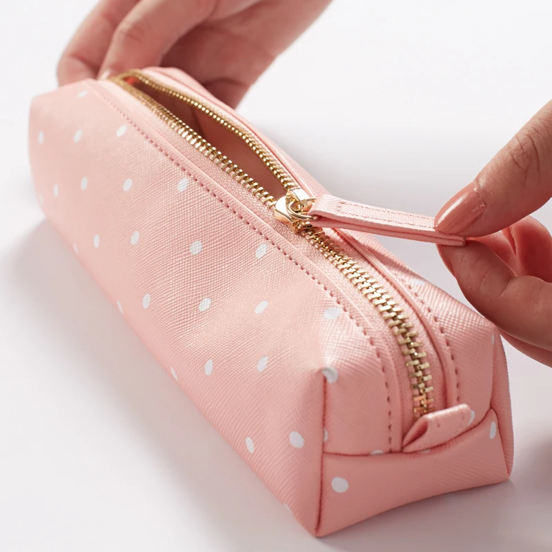 Никогда не молния карандаш сумка розовый Kawaii Dot мешок Сумки для карандашей