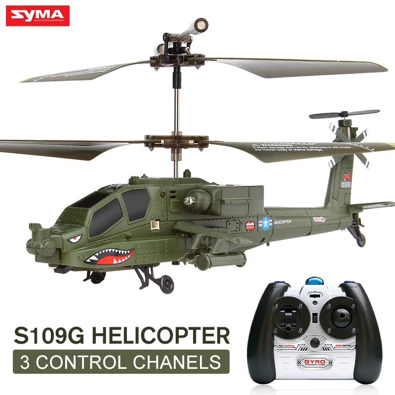  SYMA S109G Remote Control Dron copteApache Simulation Military RC Helicopter Combat Aircraft With N