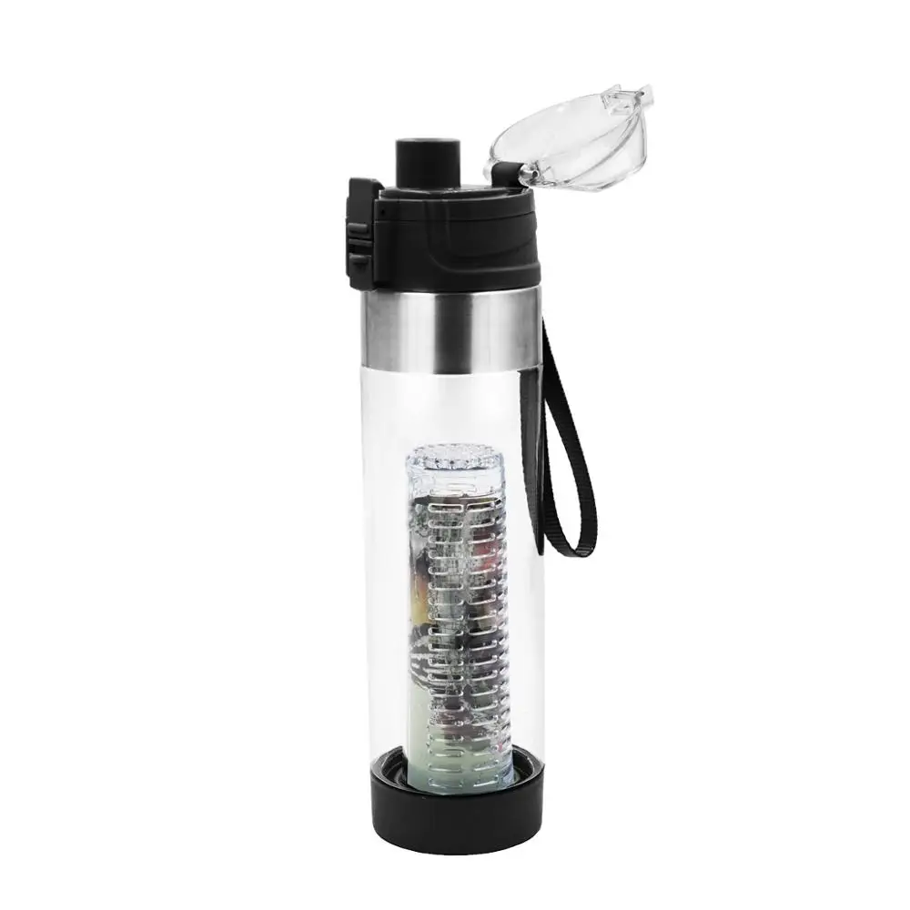 QuiFit бутылочка для сока Filp крышка бутылка для детоксикации Спортивная бутылка для воды здоровая открытая походная кемпинговая BPA бесплатно - Цвет: Black