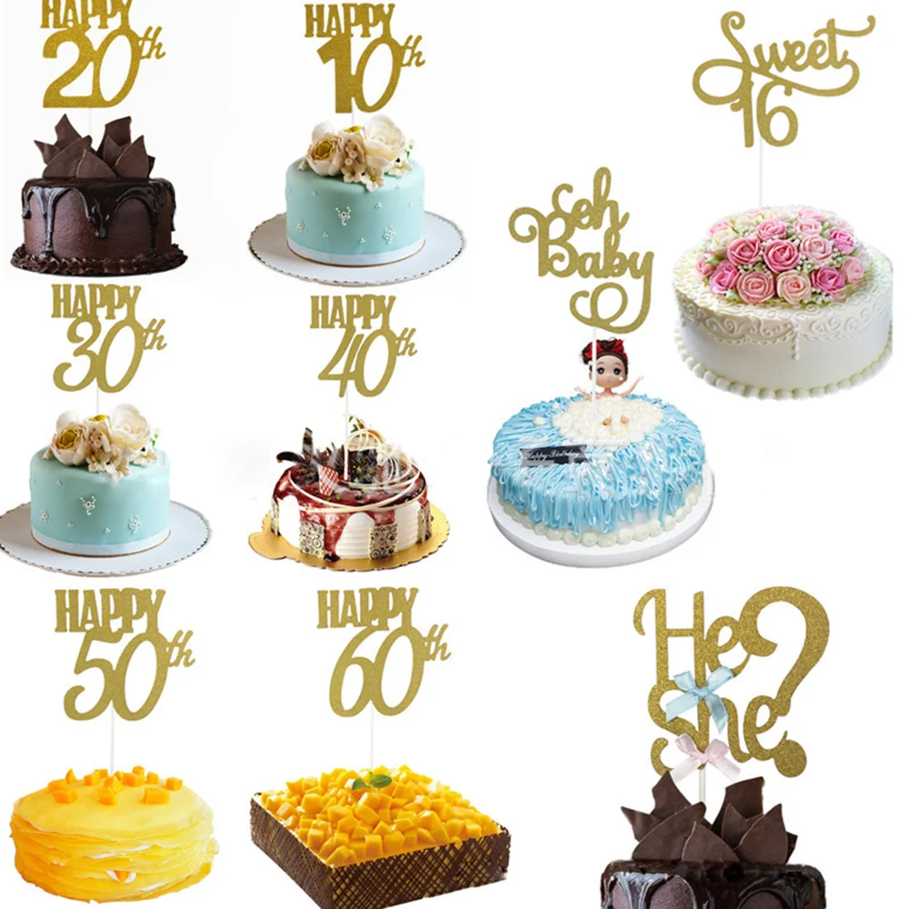 number cake topper wedding anniversary birthday glitter gold 30th 40th 50th 60th 