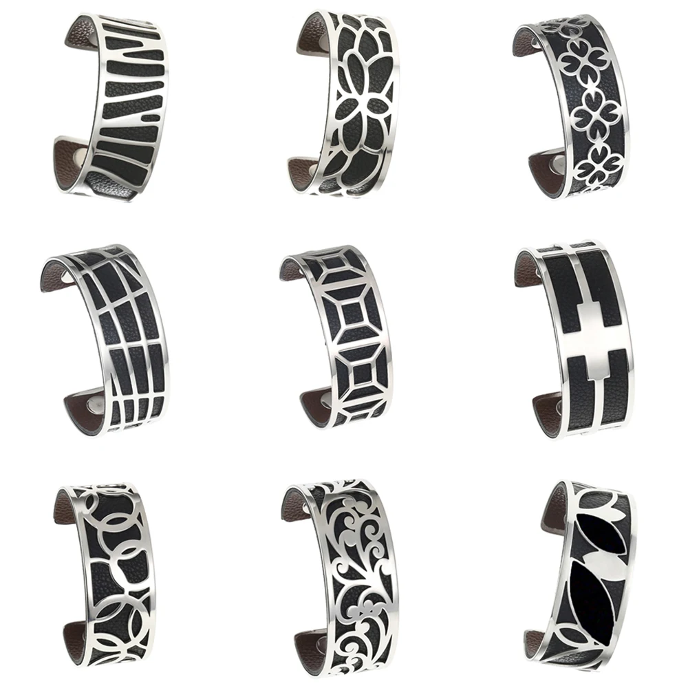 

Legenstar Bracelets & Bangles For Women Silver Pulseiras Stainless Steel Manchette Femme Leather Reversible Cuff Bangle