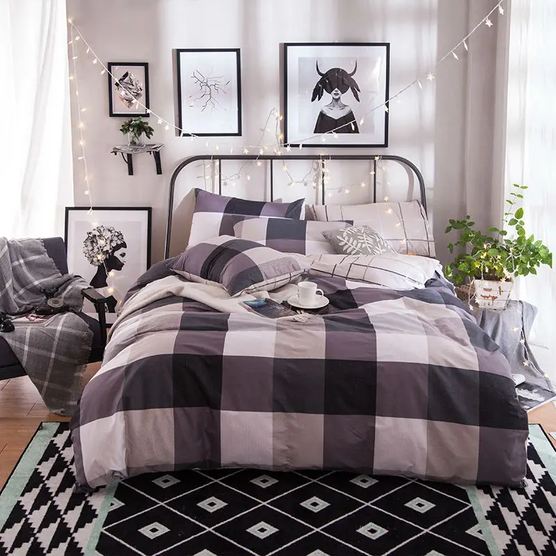 

Cotton Bedding Set Stripe Duvet Cover Bed Sheets 100% Cotton Bedding Set Queen Size 4PCS