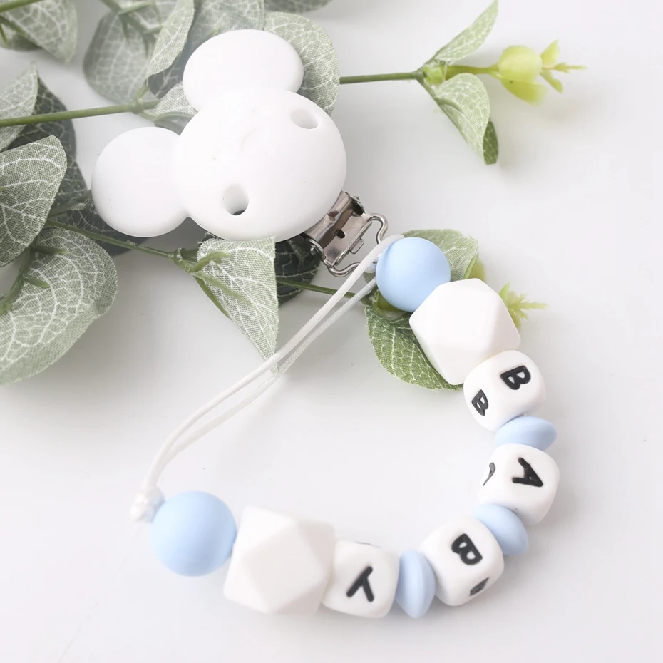 

Let's make 1PC Baby Pacifier Chain Customize Name Silicone Bear Shaped Pacifier Clip Unisex Trendy Chain Nurse Gift For Baby