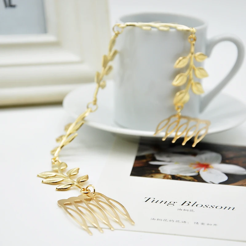 

2018 New Elegant Golden Olive Leaf Decoration Hair Combs Cuff Pin Headband Accessories Tassel Head Jewelry