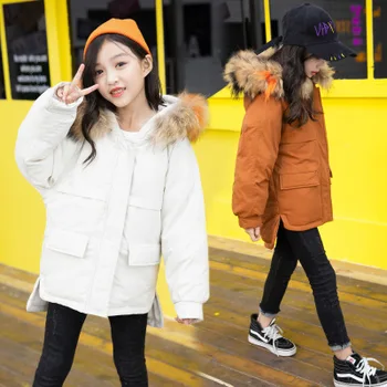 

Outerwear & Coats 2018 winter kids cotton faux fur collar warm teenage clothing