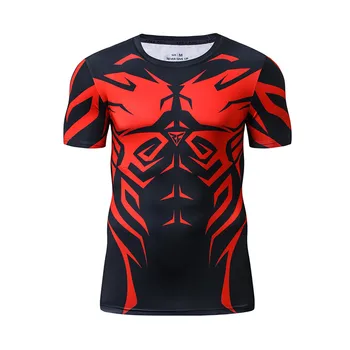 

ZRCE 3D red stripe print Men Sport Shirt For gym basketball running sports clothing compression short man t-shirt