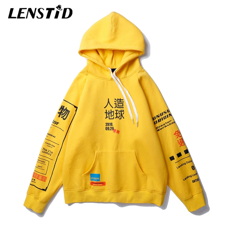 

LENSTID 2019 Harajuku Graphic Graffiti Kanji Hip Hop Streetwear Sweatshirts Cotton Autumn Winter Fleece Fashion Pullover Hoodies