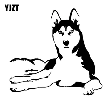 

YJZT 15CM*14CM Husky Dog Animal Vinyl Car Sticker Decals Black/Silver C10-00434