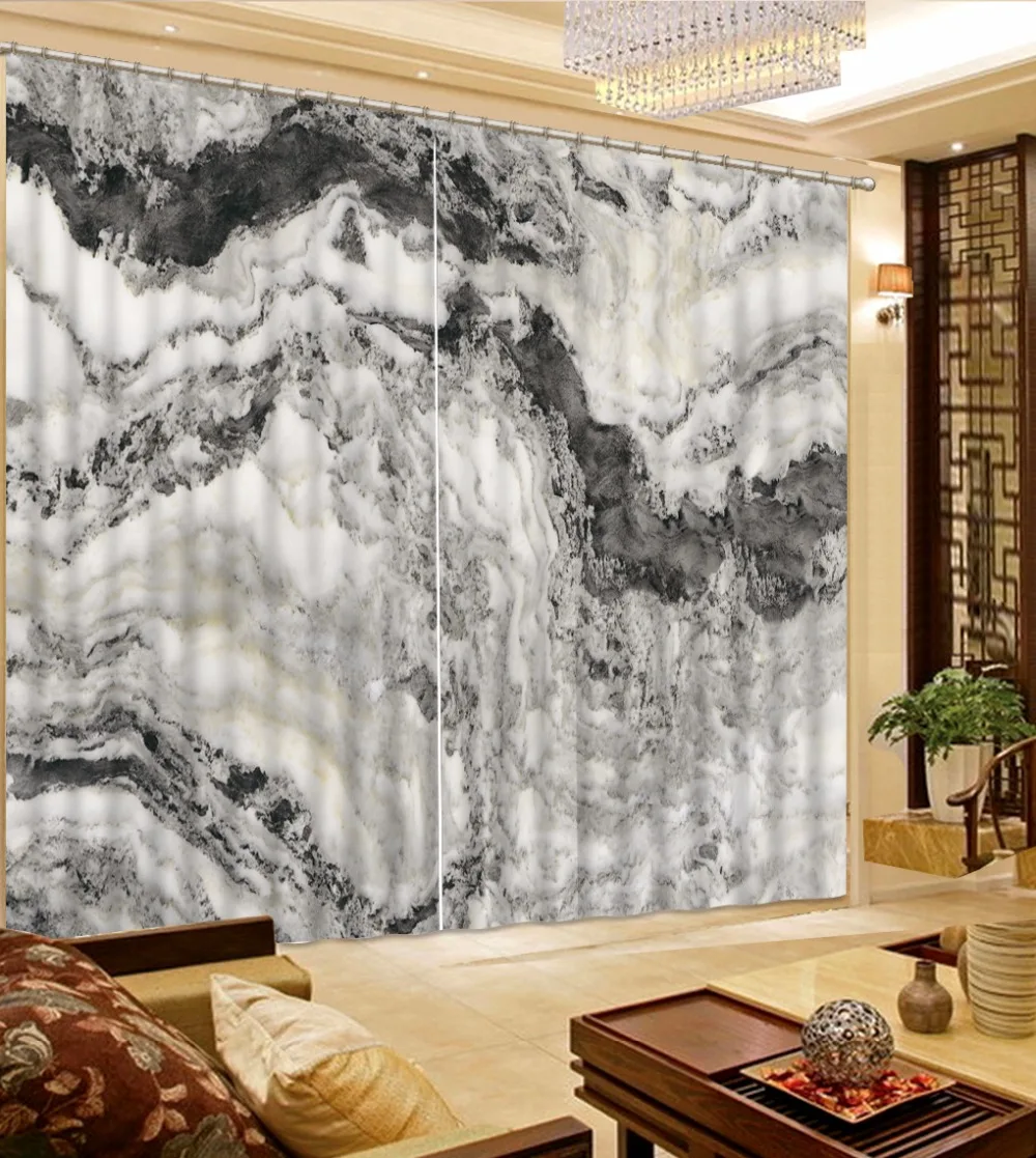 

3D Curtains Customize Creative marble white clouds Modern Curtains for Bedroom Window Curtains Kitchen Blackout Curtain Fabric