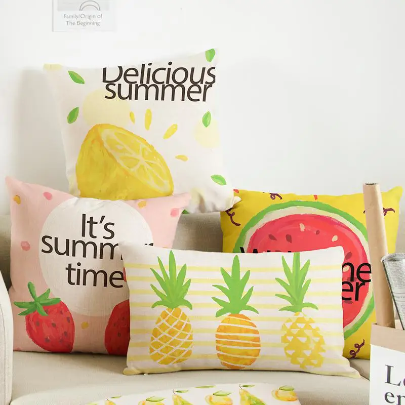

American Style Color Fruit Cushion Small Fresh Watermelon Strawberry Cherry Orange Apple Pear Pineapple Pillow For Home Chair