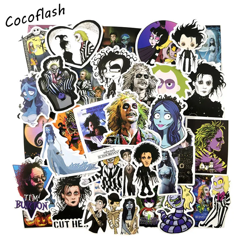 50PCS/lot Classic Movie Edward Scissorhands And Zombie Bride Graffiti Stickers For Laptop Skateboard Car Motorcycle Toy Stickers