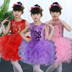 Детский день принцесса симпатичная юбка платье для сцены девочек джаз танец Яркий пряжа юбка Детские перо Костюм