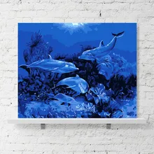 Простой Современный Морской Мир прыжок дельфины коридор крыльцо декоративная живопись синий большая рыба Настенная Роспись «сделай сам» краска по цифровому искусству живопись