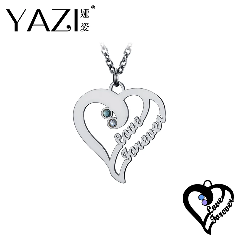 YAZI 925 серебряный камень Цепочки и ожерелья сердце Форма выгравированы любителей имя Цепочки и Ожерелья Уникальный подвеска под заказ
