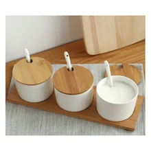 Трехсекционная керамическая баночка специй сборка бамбуковая уход кухонные принадлежности китайская креативная керамическая баночка специй набор