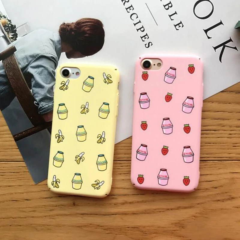 

2018 Time-limited Sale Banana Milk Strawberry Pc Hard Phone Cover Fundas Coque for Iphone 6 S 6s 6plus 7 7plus 8 8plus