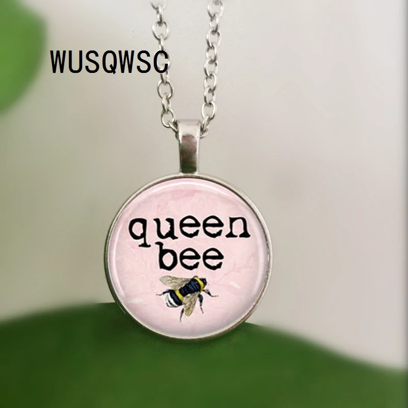 

WUSQWSC Queen Bee Necklace Honey Bee Bumblebee Insect Light Art Pendant in Bronze or Silver Plated Chain Statement Necklace