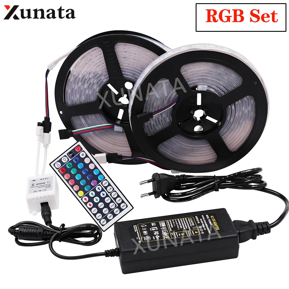 

DC12V Led Tape SMD 5050 60Leds/m IP65 IP67 Flexible Waterproof RGB LED Strip Light + EU/US/UK/AU Plug + 44Key Remote Control