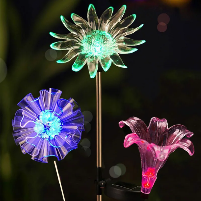 

1pc Flower Solar Light Outdoor Solar Garden Light Dandelion Lily Sunflower Garden Path Way Landscape Decor Stake Lights For Yard