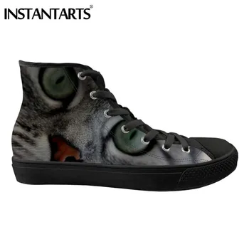 

INSTANTARTS Men's Vulcanize Canvas Shoes Spring Man Lace Up High-top Shoes Cartoon Cat Eyes 3D Print Male Sneakers Hombre Flats