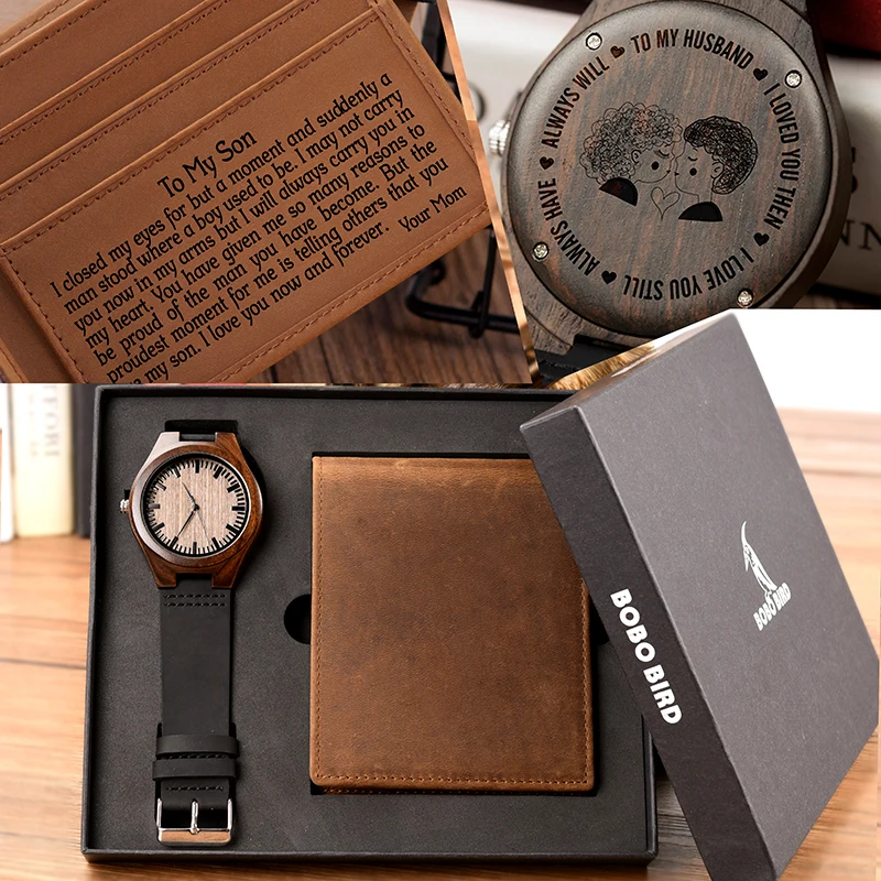 BOBO BIRD, мужские часы, бумажник, набор, семейные подарки, персонализированные часы, специальный подарок для мужчины, мужчины, парня, гравировка