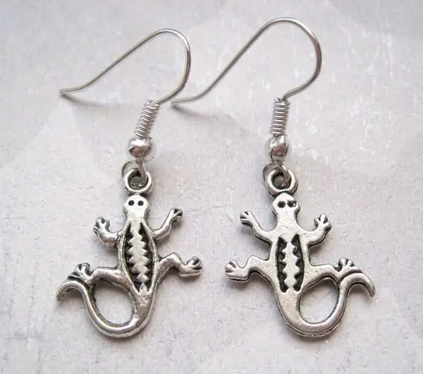 

24pair *CUTE GECKO LIZARD* SP DROP Earrings Tibetan Silver Aztec Reptile GH0102