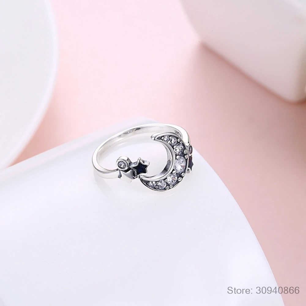 LEKANI, 925 пробы, серебряное кольцо с полумесяцем и звездой, ослепительное, CZ, открытый палец, для женщин, для свадьбы, помолвки, хорошее ювелирное изделие, подарок