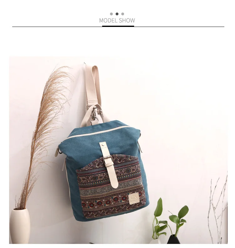 Bolsa de Ombro Zhierna Mochila Feminina Pacote Estilo Nacional Retro Escola Vento Menina Lona Flor Bolsa Prático 9 Bolsas e Malas