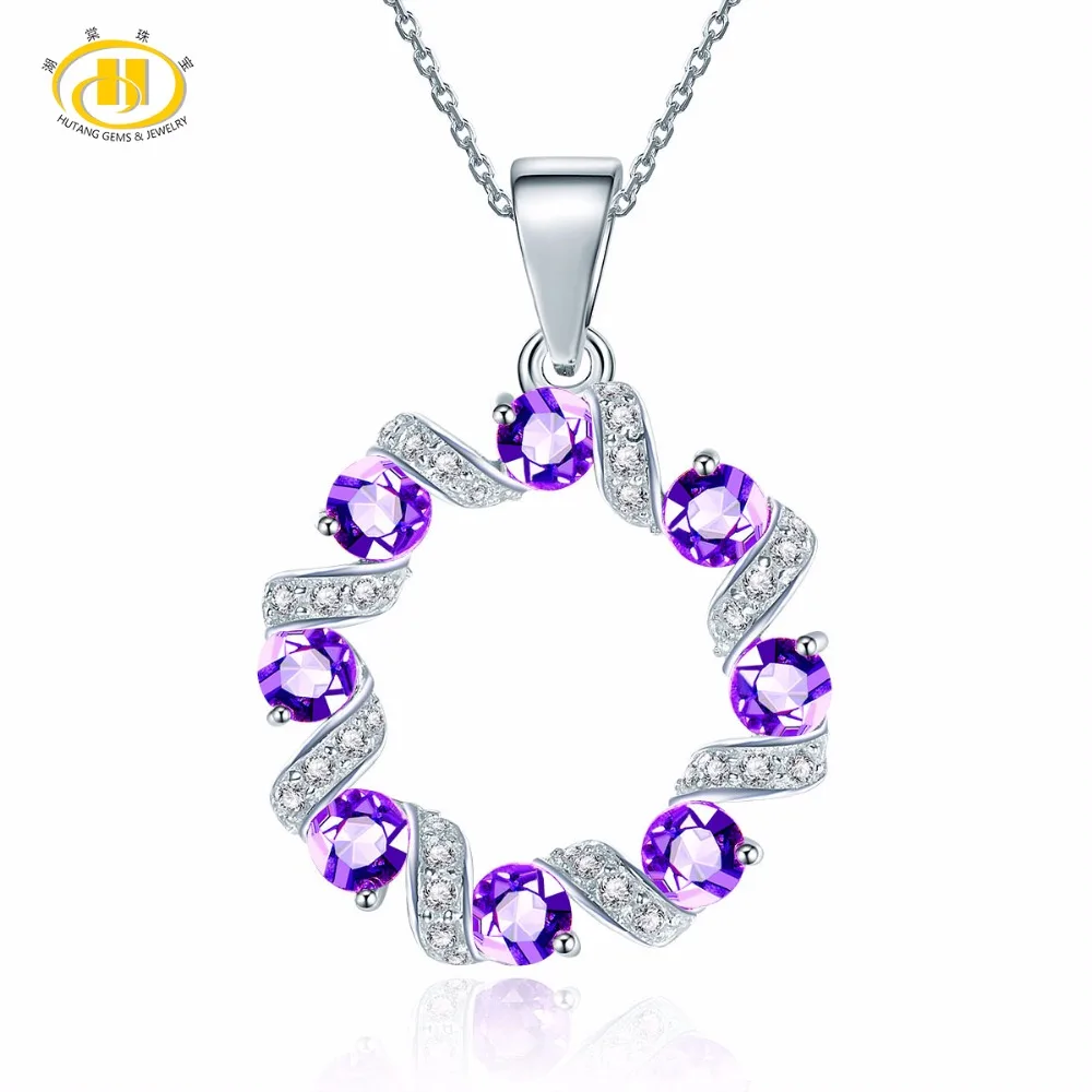 

Hutang Natural Gemstone African Amethyst and Similar Diamond Solid 925 Sterling Silver Pendant Necklace For Women's Fine Jewelry