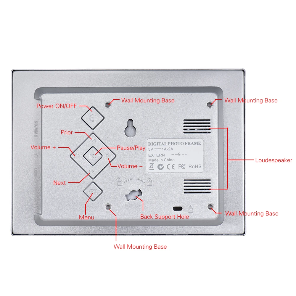 Andoer " светодиодный цифровой фоторамка 720P видео/музыка/календарь/часы/TXT плеер разрешение 1024*600 металлическая рамка с дистанционным управлением