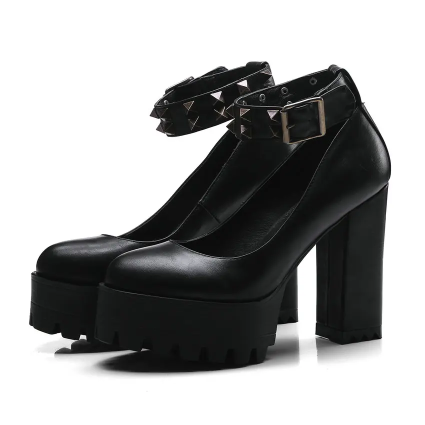 QUTAA/ г. Женские туфли-лодочки женская обувь на ремешке с пряжкой женские повседневные туфли-лодочки из pu искусственной кожи на очень высоком квадратном каблуке и платформе Размер 34-42