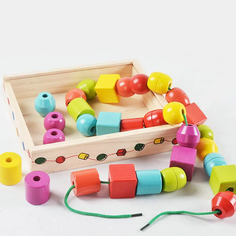 30PCS Large particles shape wooden building blocks available rope