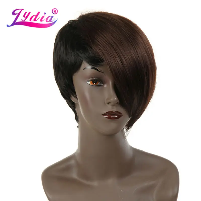 

Lydia For Black Women Synthetic Wigs Short Straight 8 Inch Nature Wig Mix Color FT1B/33# Right-Side Bang African American Wigs