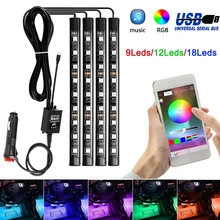 

4pcs 12V Light Car interior RGB LED Strip tape DRL 5 12 v Music/IR/APP Control Auto Decorative Flexible Kit Fog Lamp neon cord