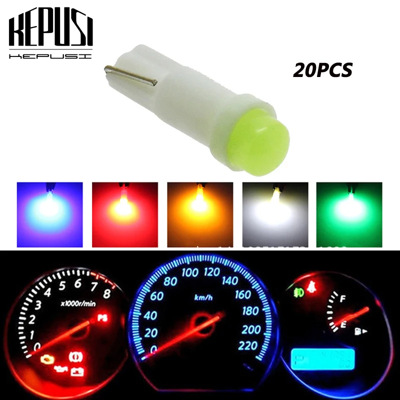 

20Pcs T5 COB Dashboard Warning Indicator Instrument Gauge Lamps Led Wedge Car Auto lights Bulb 12V white red yellow blue purple