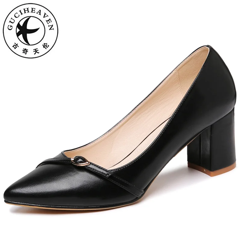 

Guciheaven Shallow Pumps Women Office Shoes Buckle Strap Thick High Heels 6cm Toe Special Inferior Smooth Dress Shoes