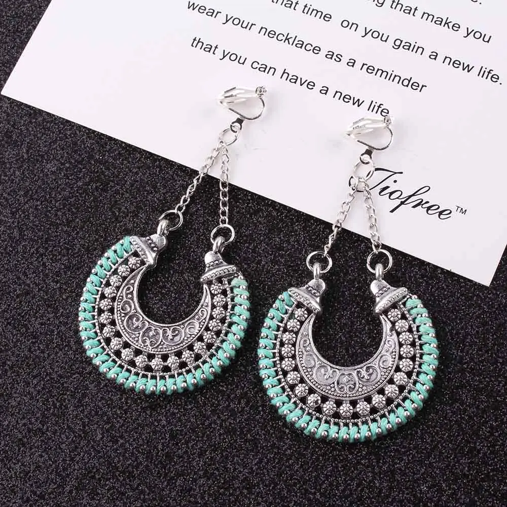 FAMSHIN Fashion Boho Long Clip on Earrings For Women Jewelry Vintage Earrings Power Bohemian Rope Wrap ear clip earrings clip earrings ear clip