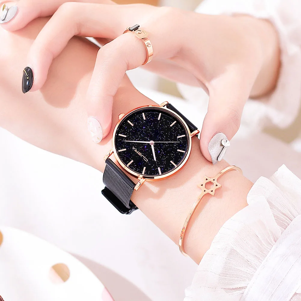 

Women Fashion Ultra Thin Electronic Wristwatch with Metal Mesh Band KQS8