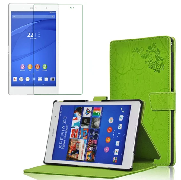 

1x Clear Screen Protector , Printing Pattern Folio Stand Cover Protective Leather Case For Sony Xperia Z3 Tablet Compact / Ultra