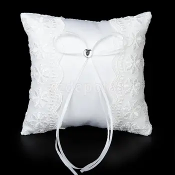 

White Lace Embellished Wedding Ring Pillow Cushion 15cmx15cm